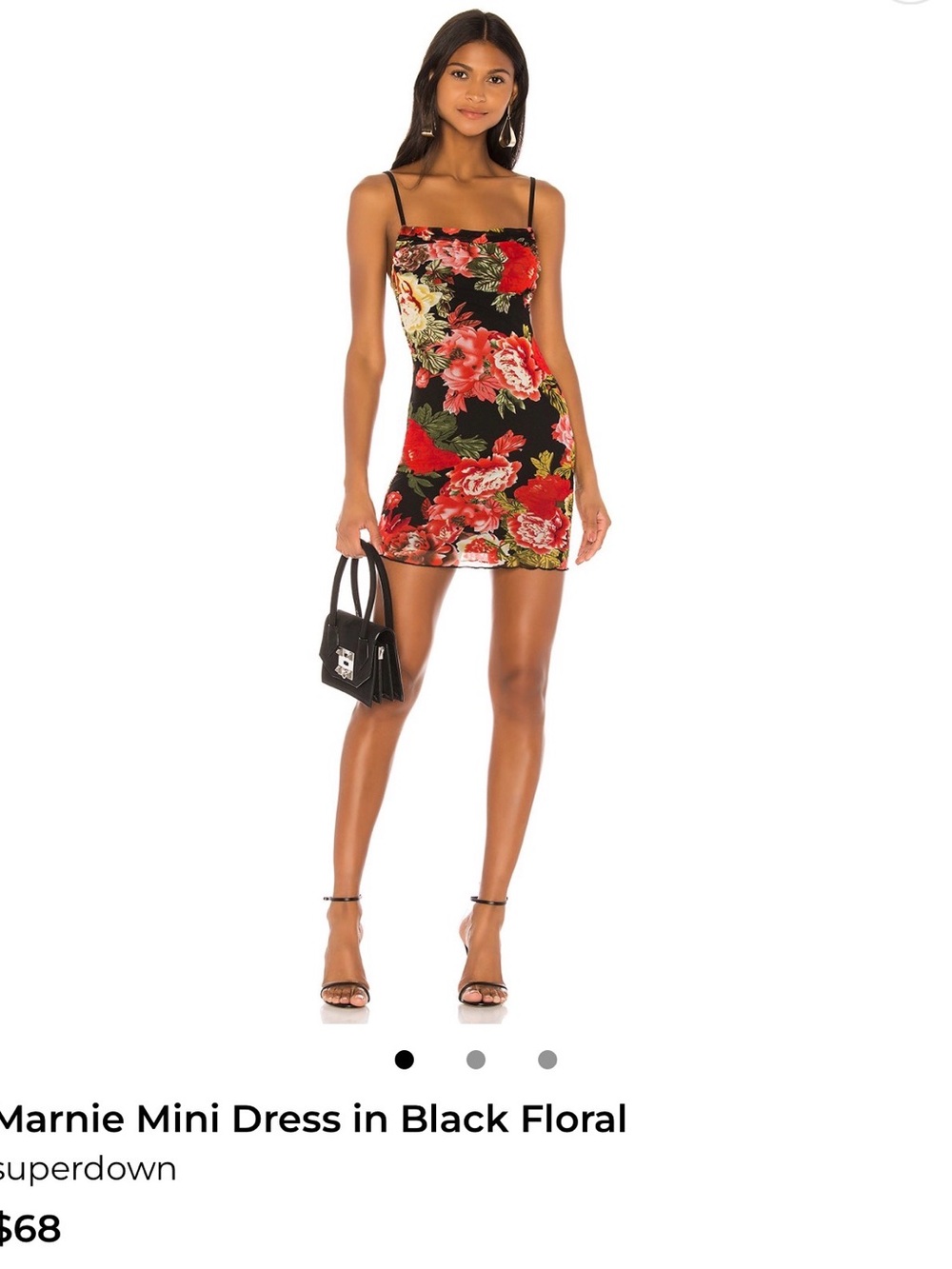 superdown Black Floral Mini Dress with Red and Pink Blooms